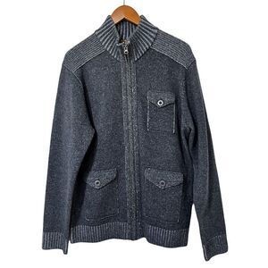 PRONTO UOMO Blue 100% Wool Full Zip Sweater Size XL Chunky‎ Y2K Grunge Men's